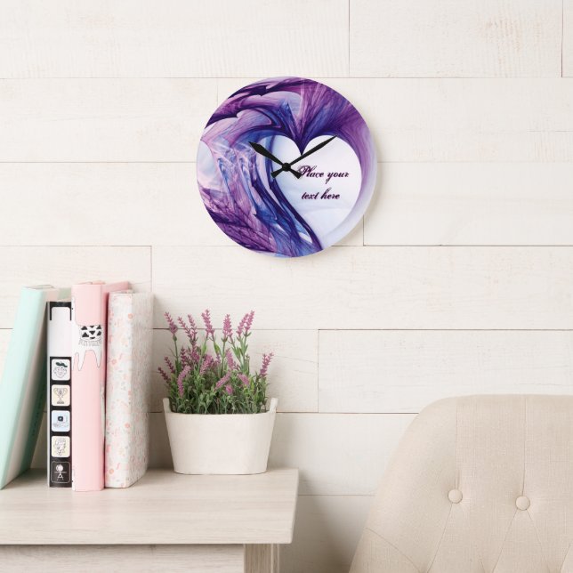 Purple Grunge Heart Large Clock (Reading Room)