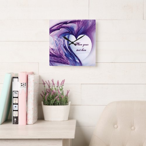 Purple Grunge Heart Square Wall Clock