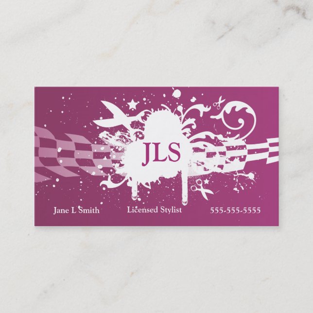 Purple Grunge Scissor Appointment Card (Front)