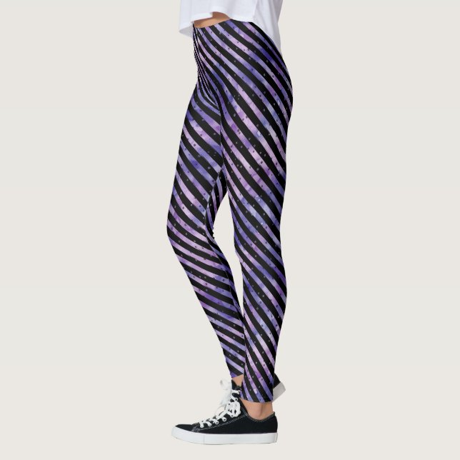 Purple Grunge Watercolor Striped Leggings (Left)