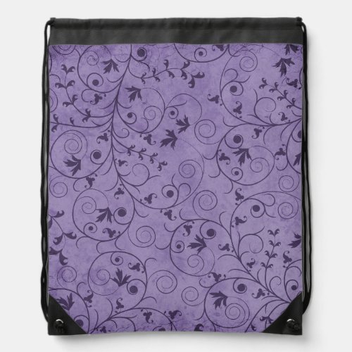Purple Grungy Floral Drawstring Bag