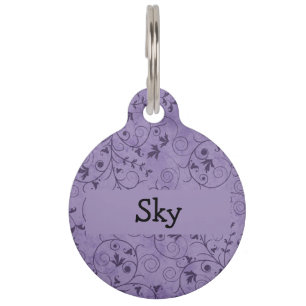 Purple Grungy Floral Pet Name Tag