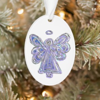 Purple Guardian Angel Art Holiday Pendant Ornament