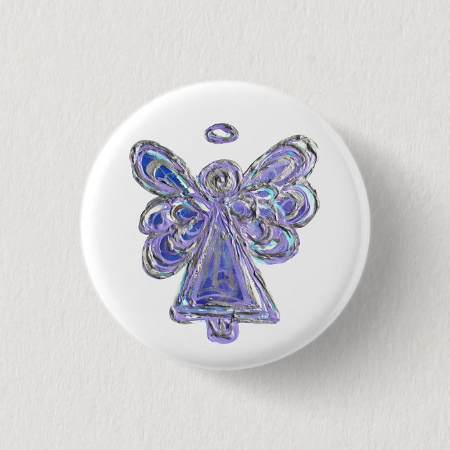 Purple Guardian Angel Custom Holiday Button Pin (Front)