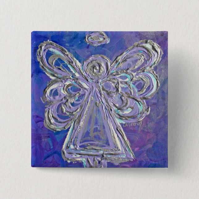 Purple Guardian Angel Custom Holiday Button Pin (Front)
