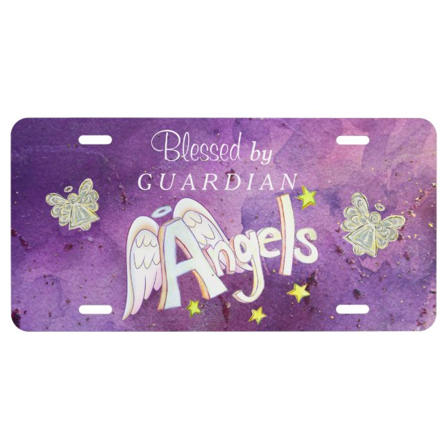 Purple Guardian Angels Blessing License Art Plate (Front)