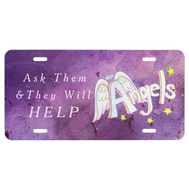 Purple Guardian Angels Help License Art Plate (Front)
