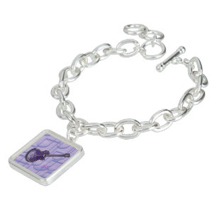Purple Guitar & Music Silver Square Charm Bracelet