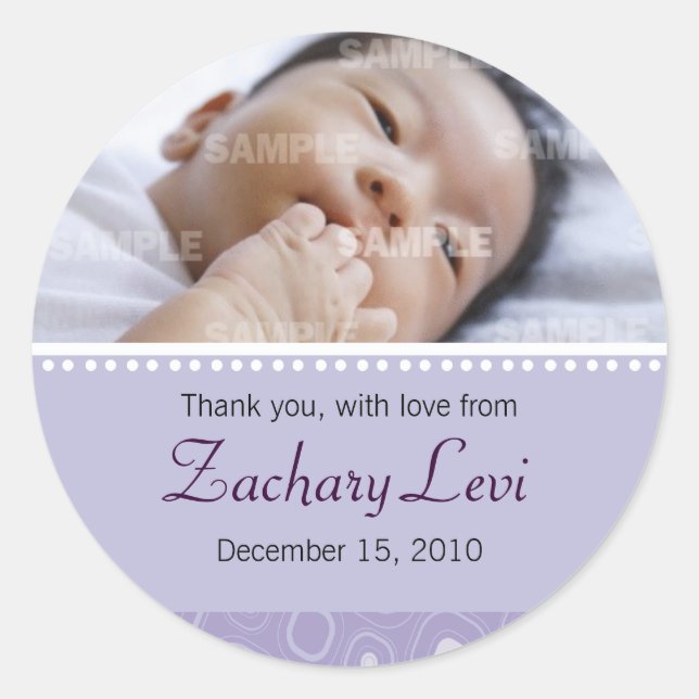 Purple Gumdrop Baby Thank You Sticker (Front)