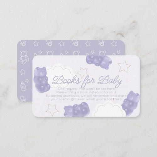 Purple Gummy Bear Baby Shower Book Request Enclosure Card