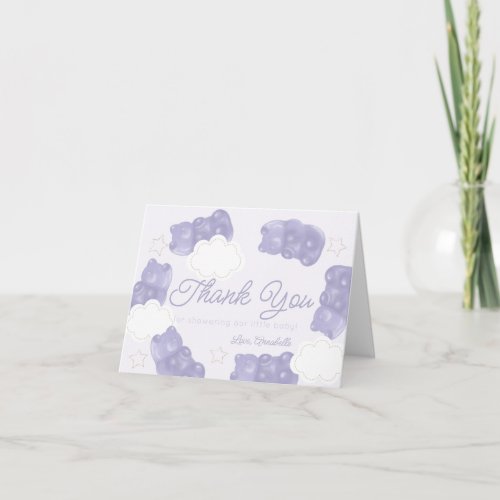 Purple Gummy Bear Baby Shower Thank You Card