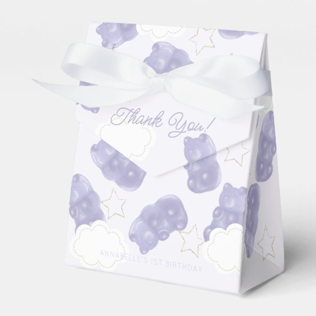 Purple Gummy Bear Birthday Favor Boxes (Front Side)