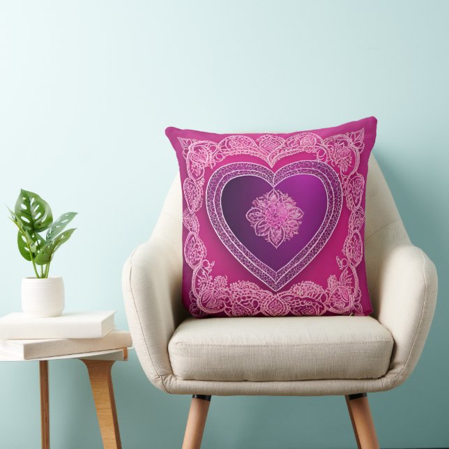 Purple Gummy Heart AI art  Throw Pillow (Chair)
