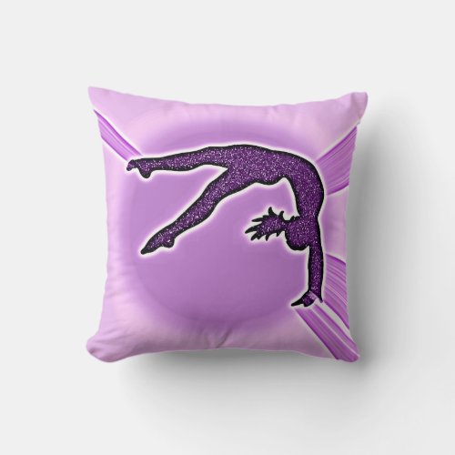 Purple Gymnastics Faux Sparkle Throw Pillow