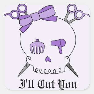 Purple Hair Accessory Skull -Scissor Crossbones #2 Square Sticker