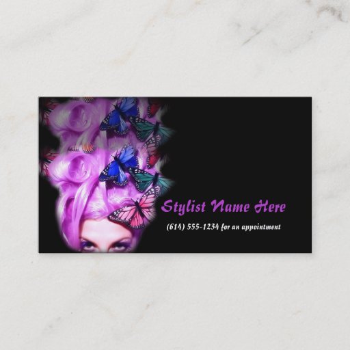 Customizable Purple Hair Butterfly Lady Appt. 2 Business Cards
