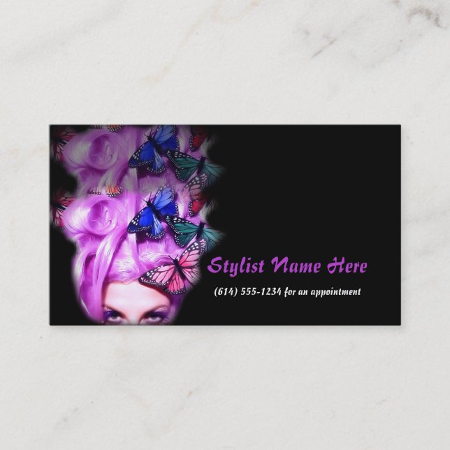 Purple Hair Butterfly Lady Appt. 4 Business Cards (Front)