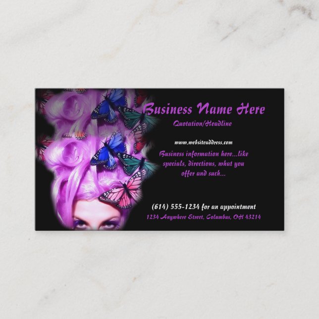 Purple Hair Butterfly Lady Appt. 6 Business Cards (Front)