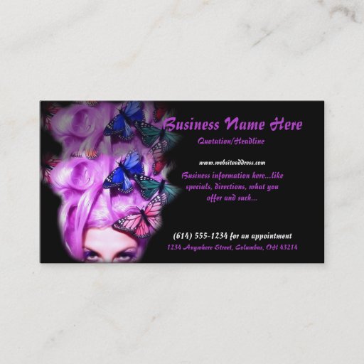 Customizable Purple Hair Butterfly Lady Business Cards