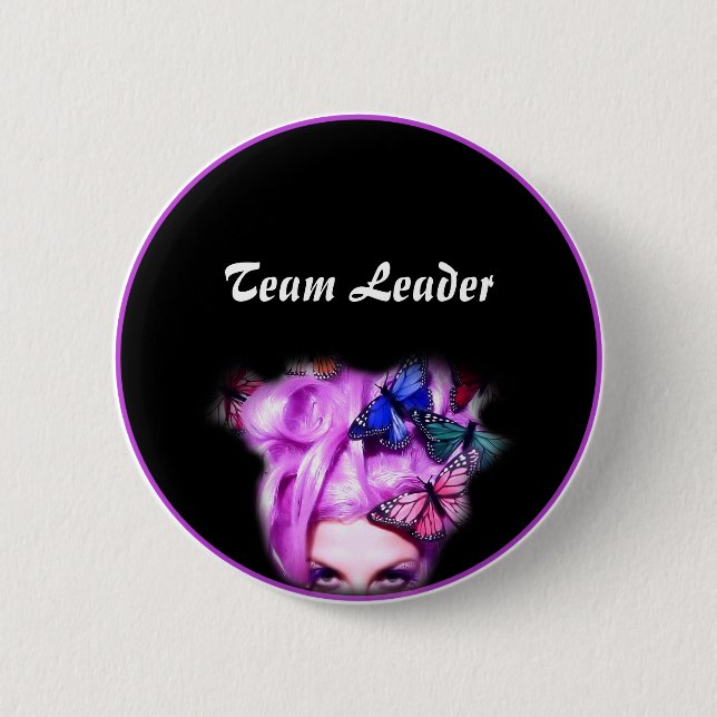 Purple Hair Butterfly Lady Button (Front)