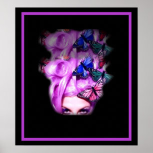 Purple Hair Butterfly Lady  Poster/Print 2 Poster