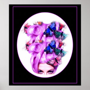 Purple Hair Butterfly Lady Poster/Print 6 Poster