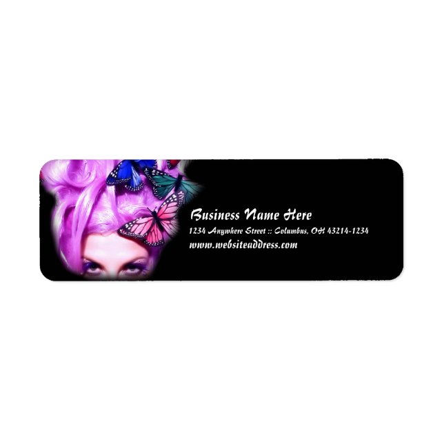 Purple Hair Butterfly Lady Return Address Labels 2 (Front)