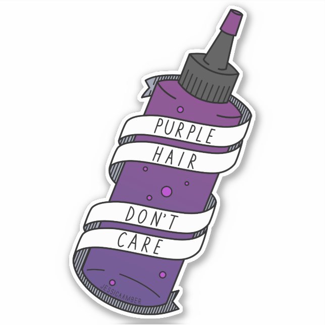 Purple Hair Don't Care Cute Cartoon Dye Bottle Sticker (Front)