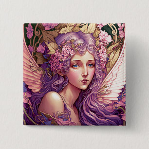 Purple Hair Fairy Angel Fantasy Art Button