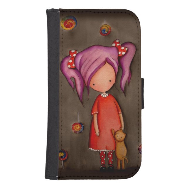 Purple hair girl with cat Samsung S4 Wallet Case (Front)
