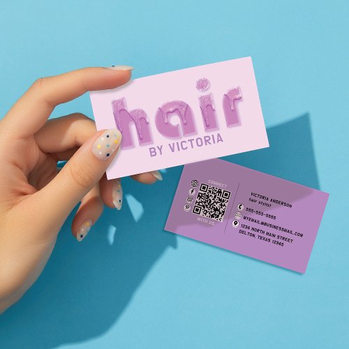 Purple Hair Glitter Drips Typography Stylist Salon Business Card