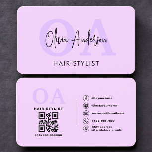 Purple Hairstylist Monogram QR Code Business Card