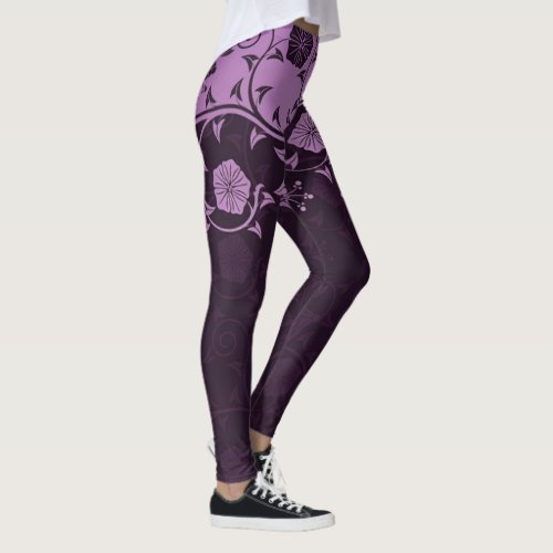 purple half  floral  leggings