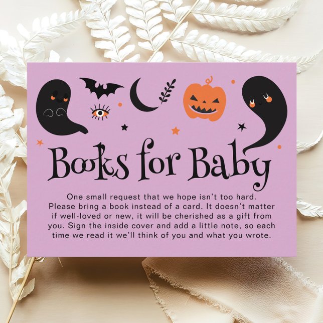 Purple Halloween Baby Shower Books for Baby Enclosure Card (Creator Uploaded)