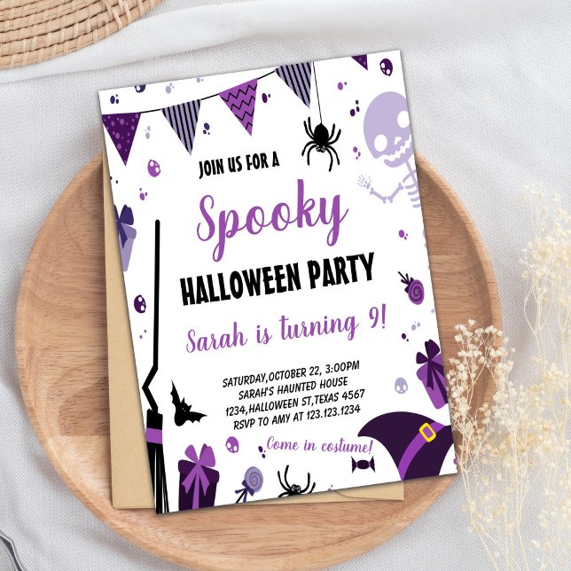 Purple Halloween Birthday Invitation (Purple Halloween Birthday Invitations)