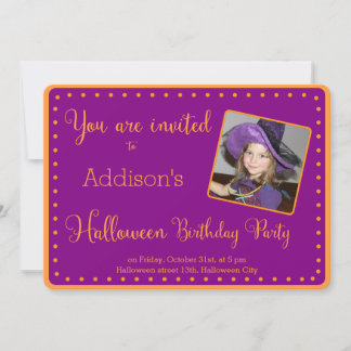 Purple Halloween Birthday Party Invitations Photo