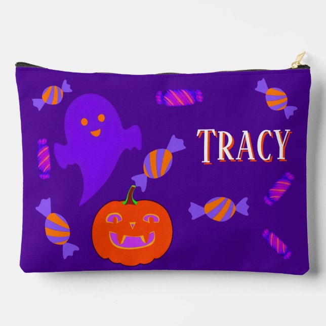 Purple Halloween Cute & Spooky  Accessory Pouch (Back)