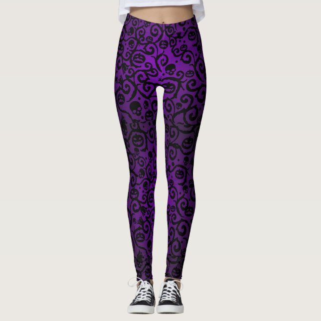 Purple Halloween Damask Leggings (Front)