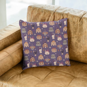 Purple Halloween Dogs Throw Pillow