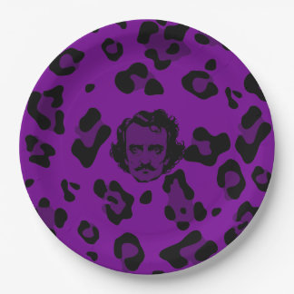 purple halloween Edgar Allan Poe leopard print Paper Plates