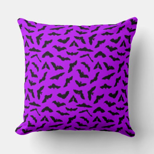 Purple Halloween Flying Bats Throw Pillow