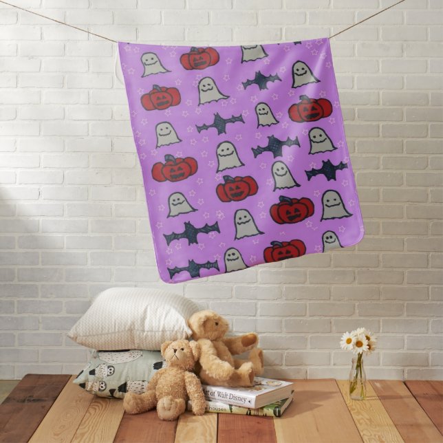 Purple Halloween Fun Print  Baby Blanket (In Situ)