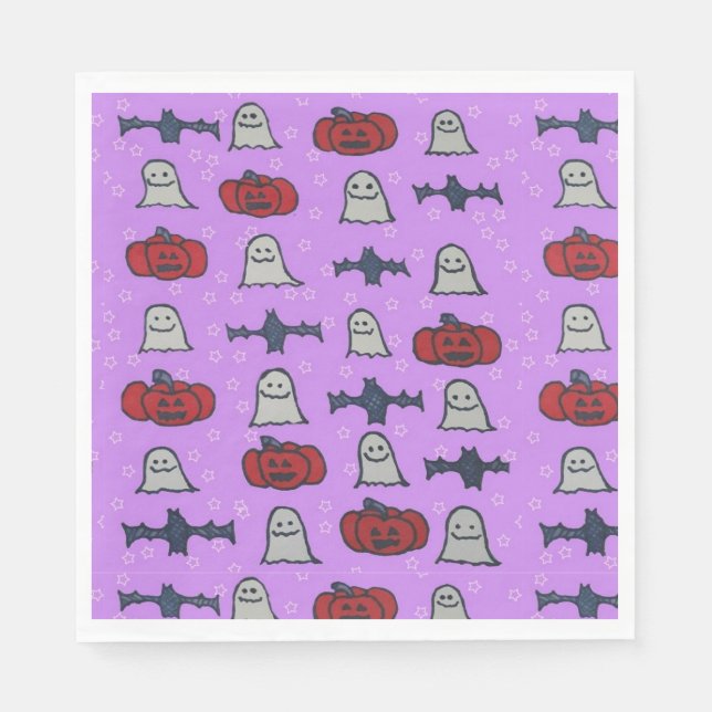 Purple Halloween Fun Print  Napkins (Front)