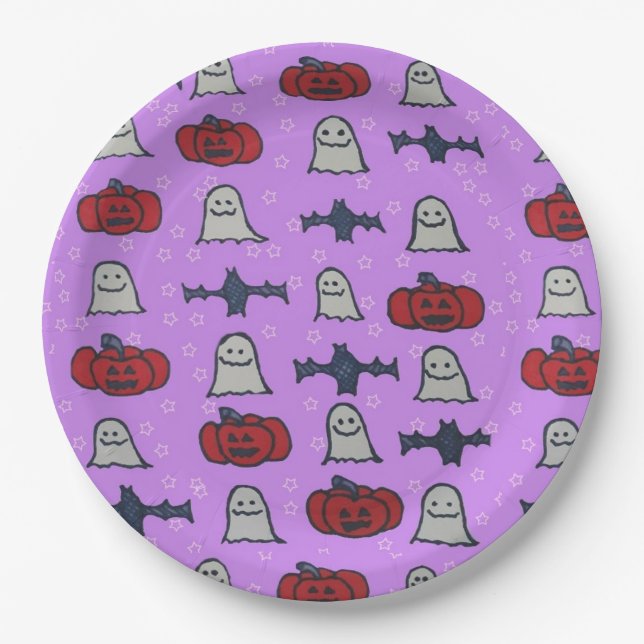 Purple Halloween Fun Print  Paper Plates (Front)