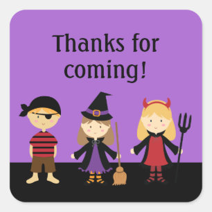 Purple Halloween Kids Party Thank You Favor Square Sticker