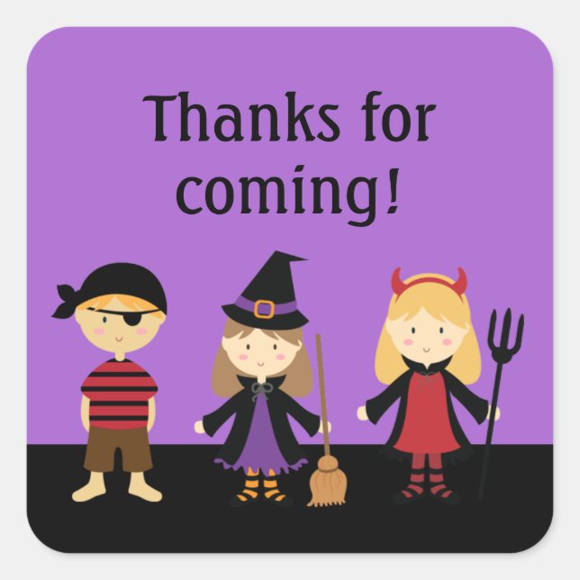 Purple Halloween Kids Party Thank You Favor Square Sticker (Front)