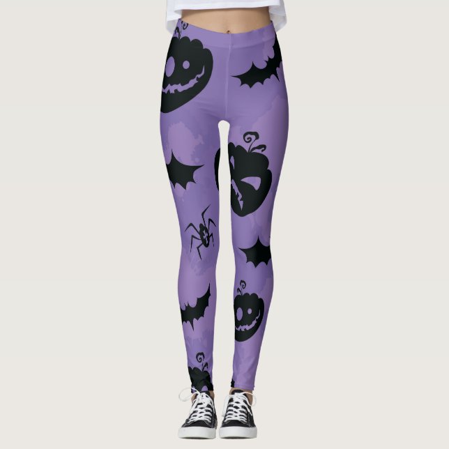 Purple Halloween Leggings with creatures booo (Front)