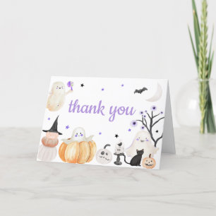 Purple Halloween Little Boo Baby Shower Thank You Card