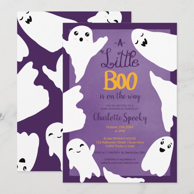 Purple Halloween little boo ghosts baby shower Invitation (Front/Back)