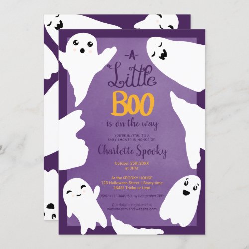 Purple Halloween little boo ghosts baby shower Invitation
